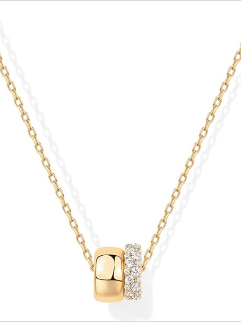14K Gold Pendant Necklace with Cubic Zirconia, Sliding Chain